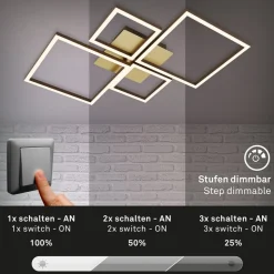 Frame LED-loftlampe, guld, dæmpbar, 4 lyskilder