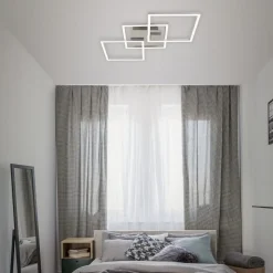 Frame LED-loftlampe, step-dim, krom-alu 76x37cm