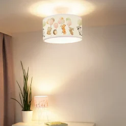 Freddy hængelampe, Ø 35 cm, farverig, dyr, stof, E27