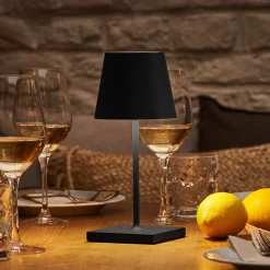 Genopladelig LED-bordlampe Nuindie mini, USB-C, sort, IP54, dæmpbar.