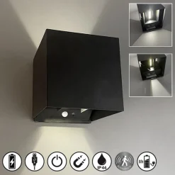 Genopladelig LED-væglampe Magnetics, sort, 120°, op/ned, sensor