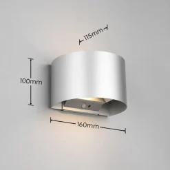 Genopladelig LED-væglampe til udendørs brug Talent, titanfarvet, bredde 16