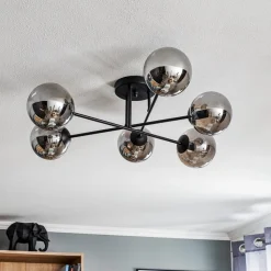 Glassy loftlampe, sort, grafit, glas, 6 lyskilder, E14