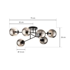 Glassy loftlampe, sort, grafit, glas, 6 lyskilder, E14