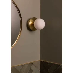 Globen Lighting væglampe ART DECO, messing/hvid Ø 16 cm IP44