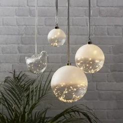 Glow LED-dekokugle, frostet/klar, Ø 15 cm