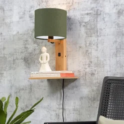 GOOD & MOJO Andes væglampe med hylde, grøn/natur