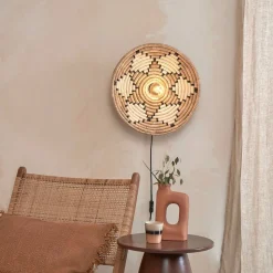 GOOD & MOJO Andros væglampe, natur/hvid, stik, Ø 45 cm