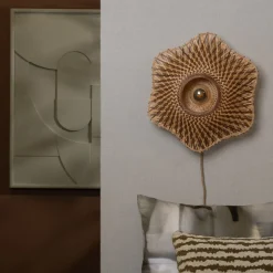 GOOD & MOJO væglampe Madura, brun, Ø 44 cm, bambusstik