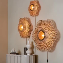 GOOD & MOJO væglampe Madura, brun, Ø 44 cm, bambusstik