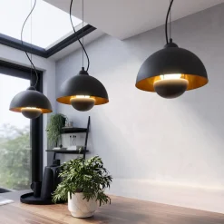 Gretja hængelampe, 3 lyskilder, sort guld