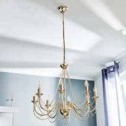 Guldfarvet lysekrone Retro, 8 lyskilder