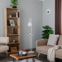 Gulvlampe Bari, hvid, metal, glas