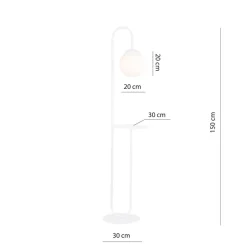 Gulvlampe Bari, hvid, metal, glas