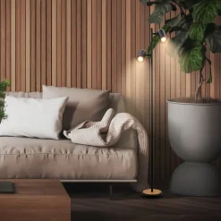 Gulvlampe Duta, sort/lys træ, højde 160 cm metal/træ