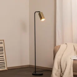 Gulvlampe Emek 4081, sort, skærm i antik guld