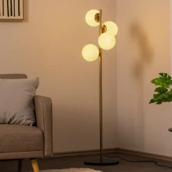 Gulvlampe Faze, guldfarvet, glas, 130 cm, 4 lyskilder, E27