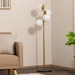 Gulvlampe Faze, guldfarvet, glas, 130 cm, 4 lyskilder, E27