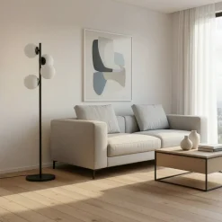 Gulvlampe Faze, sort, glas, højde 130 cm, 4 lyskilder, E27