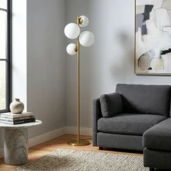 Gulvlampe Fazli, guld, glas/metal, højde 162 cm, E14