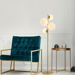 Gulvlampe Fazli, guld, glas/metal, højde 162 cm, E14