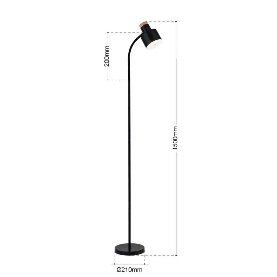 Gulvlampe Gili, sort mat, stål, højde 150 cm, E27
