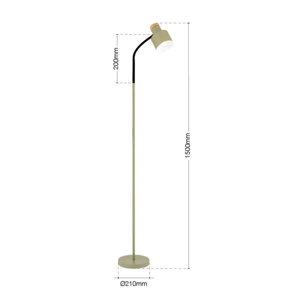 Gulvlampe Gili, stål, lysegrøn, højde 150 cm, E27