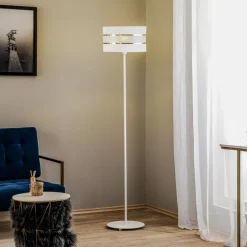 Gulvlampe Helen med tekstilskærm hvid-guld