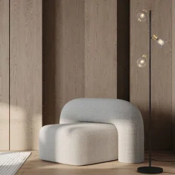 Gulvlampe Lindita, 3 lyskilder, glas, jern, røggrå, E14