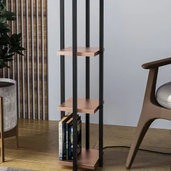 Gulvlampe Shelf, sort/kobber, stof, højde 130 cm, E27