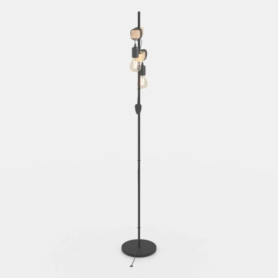 Gulvlampe Townshend 2 lyskilder sort/lyst træ