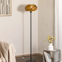 Gulvlampe Vento, sort/guld, metal, Ø 40 cm, E27
