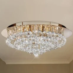 Hanna loftslampe, guld, krystalkugler, Ø 55 cm