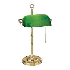 Harvard banklampe med trækafbryder, messing/grøn