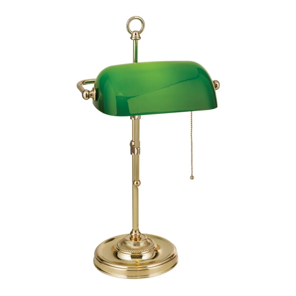 Harvard banklampe med trækafbryder, messing/grøn