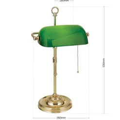 Harvard banklampe med trækafbryder, messing/grøn