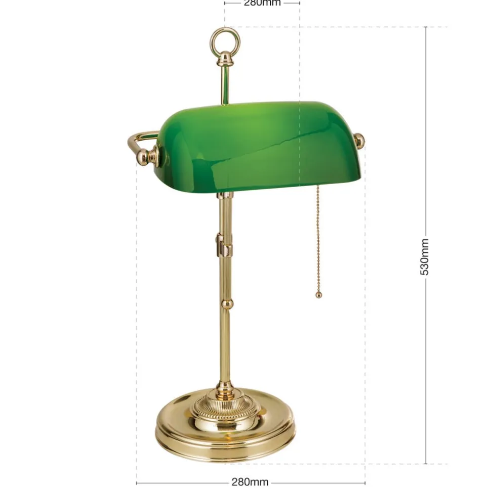 Harvard banklampe med trækafbryder, messing/grøn