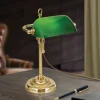 Harvard banklampe, messing/grøn, højde 32 cm