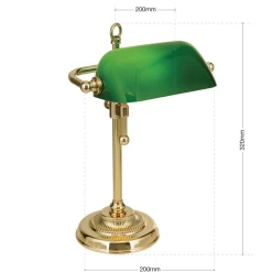 Harvard banklampe, messing/grøn, højde 32 cm