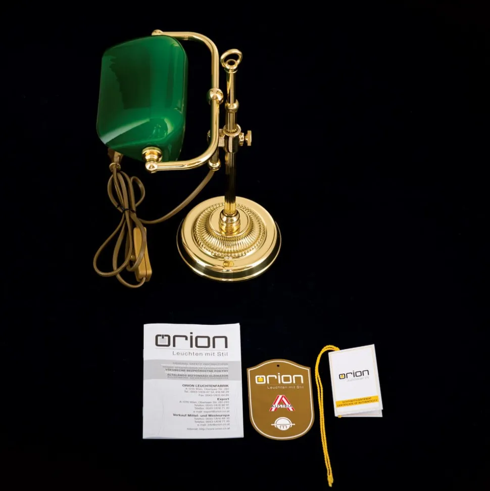 Harvard banklampe, messing/grøn, højde 32 cm