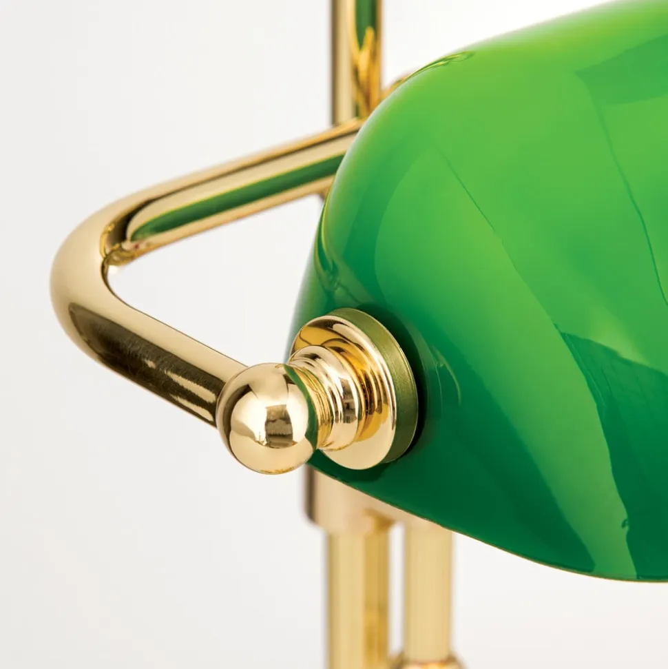 Harvard banklampe, messing/grøn, højde 32 cm