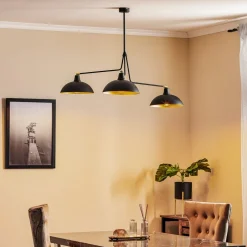 Hængelampe 1036, 3 lyskilder, sort-gylden