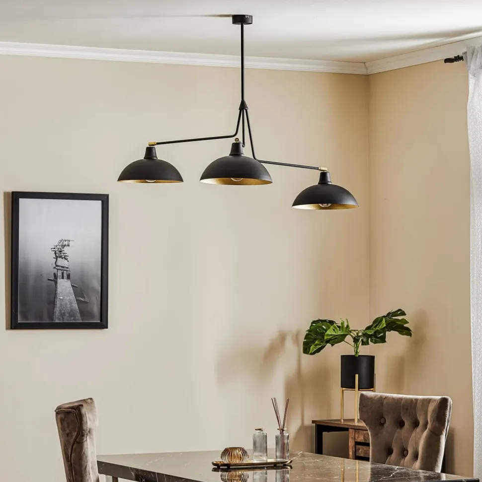 Hængelampe 1036, 3 lyskilder, sort-gylden