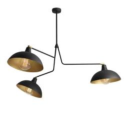 Hængelampe 1036, 3 lyskilder, sort-gylden