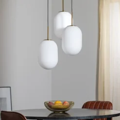 Hængelampe Alias, metal guldfarvet Opalglas, 3 lyskilder rund