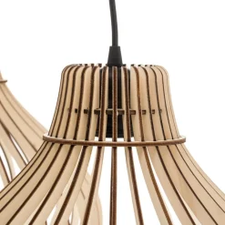 Hængelampe Barrel med træskærme, 3 lyskilder, lang