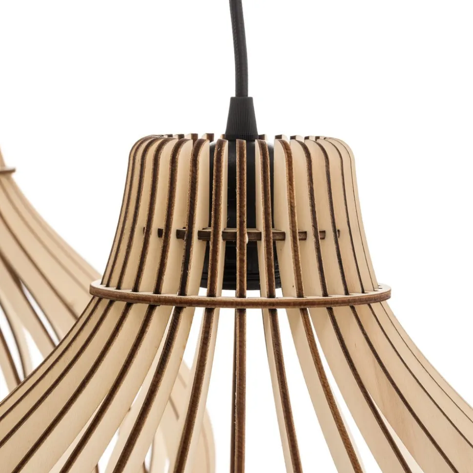 Hængelampe Barrel med træskærme, 3 lyskilder, lang