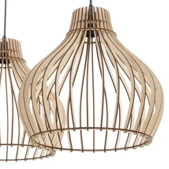 Hængelampe Barrel med træskærme, 3 lyskilder, lang