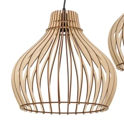 Hængelampe Barrel med træskærme, 3 lyskilder, rund