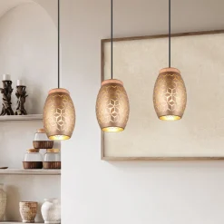 Hængelampe Bidar, længde 71 cm, kaffebrun, 3-lys, metal